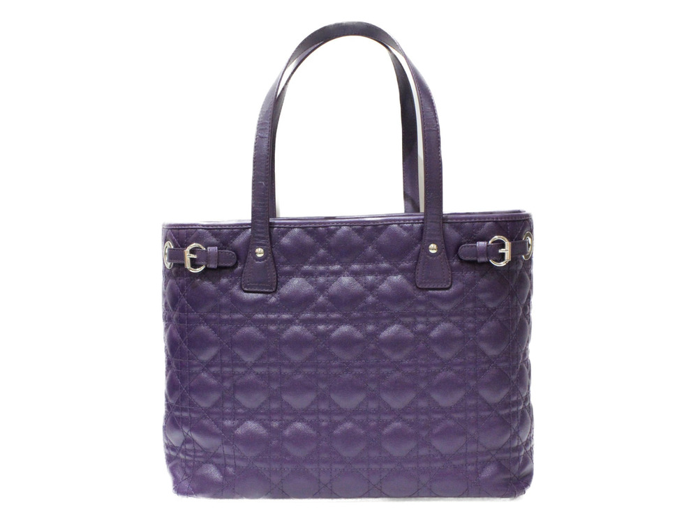Dior Leather Canvas Panarea Christian Handbag Cannage Bag Tote Purple